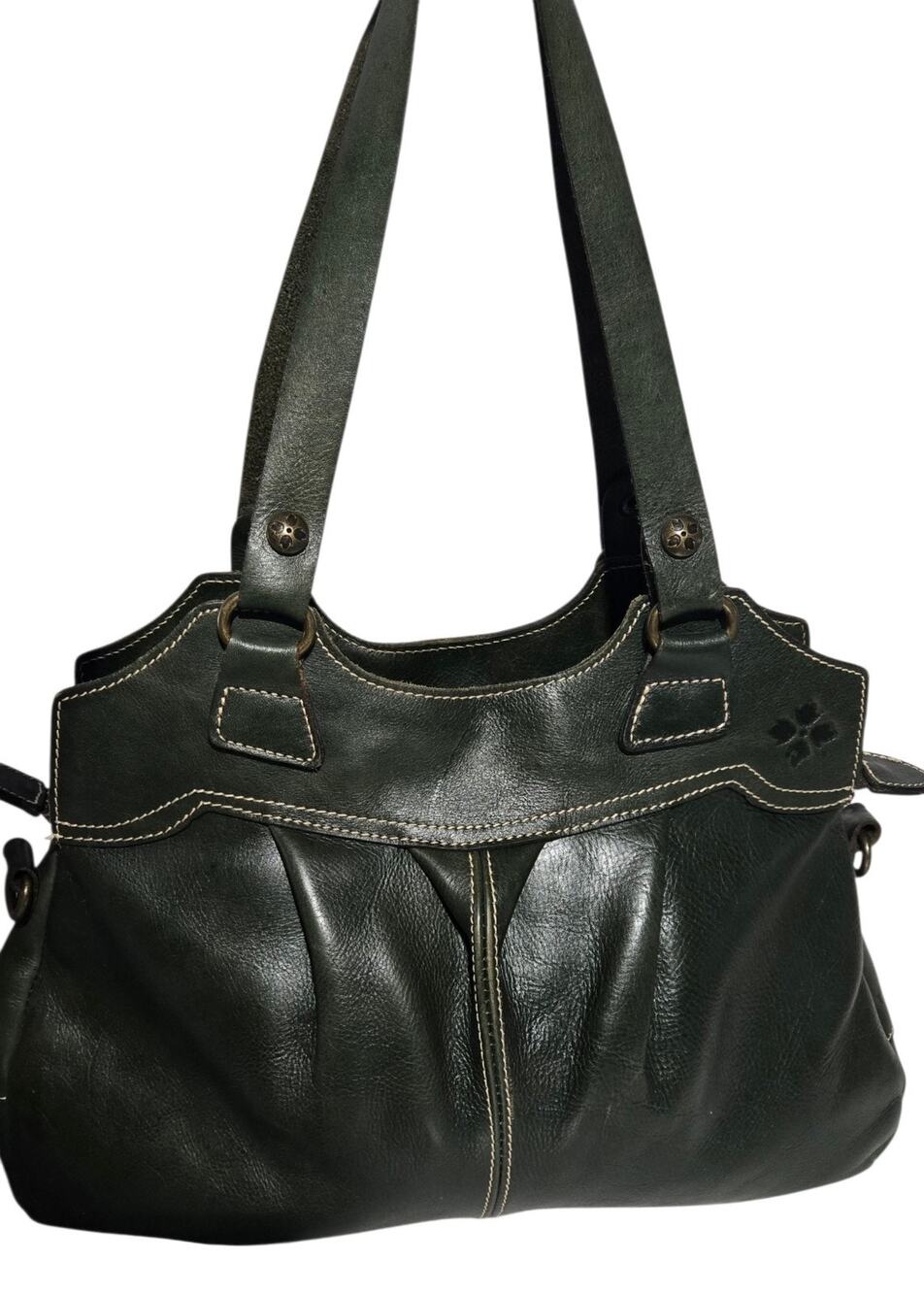 Patricia Nash Large Green Leather Shoulder Tote Bag Contrast Stitching